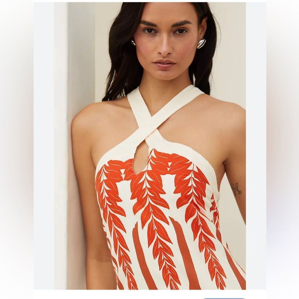 TOUCHE by Anthropologie halter midi dress Ivory & Parrots 🦜 - Picture 2 of 7